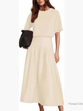 Summer Two Piece Skirt Set Cotton Tee Midi Skirt Loose Fit Small